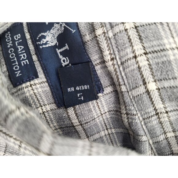 RALPH LAUREN Men's LG Blair Fit Button Down Dress Shirt Plaid Gray  VTG 90s - Picture 9 of 9